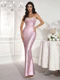 Women Strapless Sleeveless Beaded Mermaid Bandage Dress