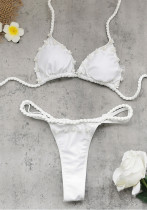 Women White Rope Lace-Up Sexy Backless Two Piece Swimwear Women White Rope Lace-Up Sexy Backless Two Piece Swimwear