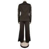 Women Elegant Lace Patchwork Blazer Two Piece Set