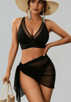 Women Sexy V-Neck Mesh See-Through Mesh Skirt Three Piece Swimwear Women Sexy V-Neck Mesh See-Through Mesh Skirt Three Piece Swimwear