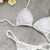 Women White Rope Lace-Up Sexy Backless Two Piece Swimwear