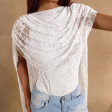 Women Lace Ruffle Tie Backless Bodysuit