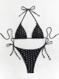 Women Polka Dot Print Triangle Lace-Up Sexy Holidays Two Piece Swimwear