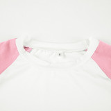 Women Casual Raglan Color Block Short Sleeve Top Shorts Headband Three Piece Set