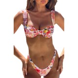 Women Floral Split Bikini Sexy Hollow Out Two Piece Swimwear