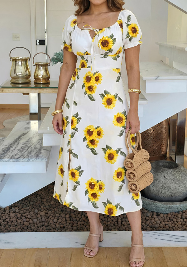 Women Holidays Casual Print Spring Summer Short Sleeve Dress