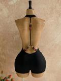 Women Casual Bohemian Halter Neck Backless Metal Beaded Jumpsuit