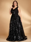Plus Size Sequin Ruffle Trim Tank Formal Party Dress