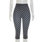 Women Polka Dot Print Casual 7-Point Pants