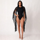 Women Lace Ruffle Tie Backless Bodysuit