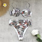 Women Sexy Strapless Print Two Piece Swimwear