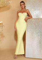 Women Strapless Sleeveless Beaded Mermaid Bandage Dress Women Strapless Sleeveless Beaded Mermaid Bandage Dress
