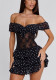 Women Off Shoulder Lace Strapless Patchwork Polka Dot Dress