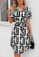 Women Summer Short Sleeve Stripe Casual V-Neck Dress