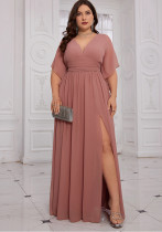 Plus Size Women's Chic V-neck Evening Dress Slit Elegant Long Gown