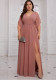 Plus Size Women's Chic V-neck Evening Dress Slit Elegant Long Gown