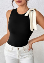 Summer Women's Sleeveless Color-Block Bow Slim Bodysuit