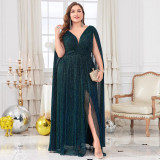 Plus Size Women's Dark Green V-neck Chic Prom Dress