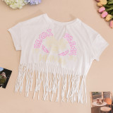 Women's Crop Fringed Short Sleeve T-shirt