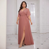 Plus Size Women's Chic V-neck Evening Dress Slit Elegant Long Gown