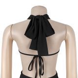Women's Fashion Tie Low Back Solid Color Bodycon Jumpsuit