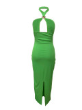 Women's Fashion Solid Color Hollow-out Halter Neck Bodycon Dress