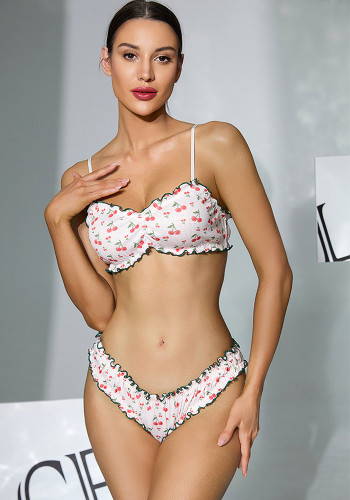 Women's Sweet Cherry Print Two-Piece Bikini Lingerie Set
