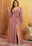 Plus Size Women's Long Sleeve Formal Party Solid Elegant Dress