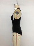 Summer Women's Sleeveless Color-Block Bow Slim Bodysuit