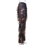 Summer Women's Fashion Street Style Ripped Fringe Casual Long Pants