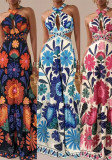 Summer Women's Printed Halter Neck Bohemian Long Dress