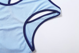 Spring Women's Low Back Top and High-Waist Color-Block Tight-Fitting Sport Pants Set