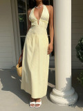 Summer Holiday Striped Halter Neck Open-Back Maxi Dress with Tie Detail