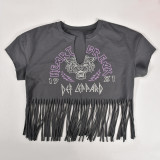 Women's Crop Fringed Short Sleeve T-shirt