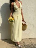 Summer Holiday Striped Halter Neck Open-Back Maxi Dress with Tie Detail