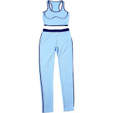 Spring Women's Low Back Top and High-Waist Color-Block Tight-Fitting Sport Pants Set
