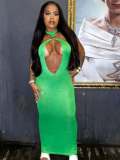 Women's Fashion Solid Color Hollow-out Halter Neck Bodycon Dress