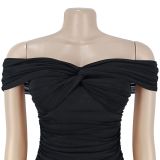 Women's Fashion Solid Color Mesh Off Shoulder Bodycon Long Dress