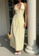 Summer Holiday Striped Halter Neck Open-Back Maxi Dress with Tie Detail