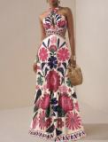 Summer Women's Printed Halter Neck Bohemian Long Dress