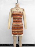 Women's Strapless Slim Waist Ethnic Striped Fringe Bodycon Dress
