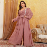 Plus Size Women's Long Sleeve Formal Party Solid Elegant Dress