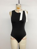 Summer Women's Sleeveless Color-Block Bow Slim Bodysuit