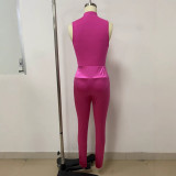 Autumn/Winter Women's Solid Color Casual Sleeveless Bodysuit and Pants Set