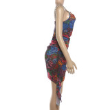 Spring Women's Fashion Chain Strap Slim Waist Pleated Bodycon Dress