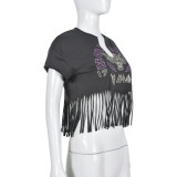 Women's Crop Fringed Short Sleeve T-shirt