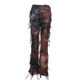 Summer Women's Fashion Street Style Ripped Fringe Casual Long Pants