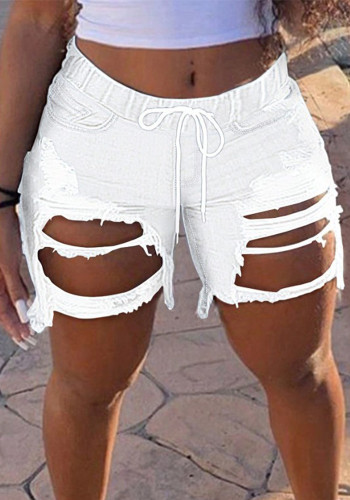 Women's Ripped Denim Elastic Waist Shorts