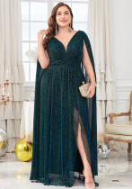 Plus Size Women's Dark Green V-neck Chic Prom Dress Plus Size Women's Dark Green V-neck Chic Prom Dress