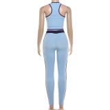 Spring Women's Low Back Top and High-Waist Color-Block Tight-Fitting Sport Pants Set